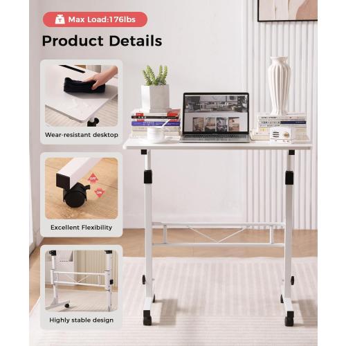 KLSMYHOKI Standing Desk Adjustable Height, Mobile Stand Up Desk with Wheels Small Computer Desk Rolling Desk, Portable Laptop Desk White Standing Table Home Office Desks 16x31.5 Height 27-43.5
