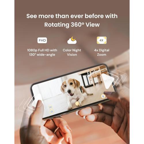 Furbo 360° Dog Camera: Pet Security Cam w/Barking Alerts, Rotating View, Treat Toss w/Phone App, Smart Home Puppy Monitoring, 2-Way Speaker, No Subscription Needed. Standard See, Talk, & Toss Features