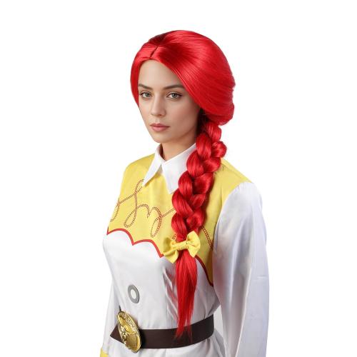 Red Long Straight Wig With Braids Red Braided Wig Cosplay Halloween Costume Wigs For Women