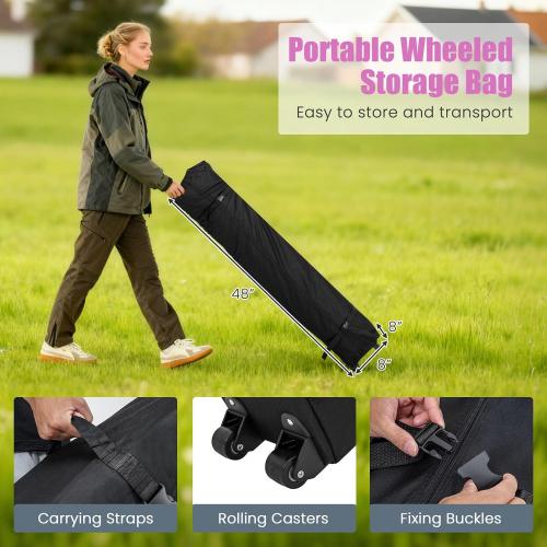 Tangkula 6.5x6.5 FT Pop Up Canopy, UPF50  Outdoor Canopy Tent with 2 Removable Sidewalls, 2 Zippered Doors, Heavy-Duty Carbon Steel Frame, Wheeled Bag, 4 Sandbags, 8 Stakes, 4 Wind Ropes (Pink)