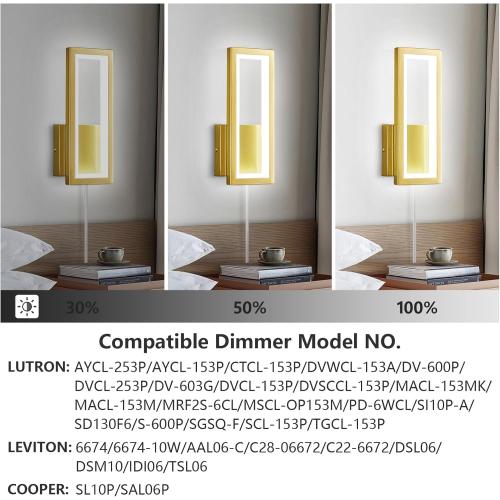 Modern Gold Plug in Wall sconces 18W Indoor LED Simple Wall Fixture 6000K Rectangle Vanity Wall Lights for Living Room Bedroom Hallway Stairs(1Pack)