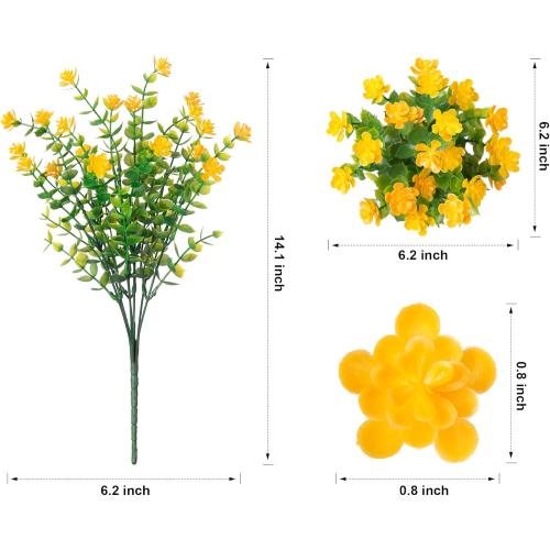 Ivydale Artificial Fall Flowers Plants Fake Mums for Autumn Outdoors Decoration, 12 Bundles Faux Plastic UV Resistant Greenery Bushes Shrubs for Home Porch Patio Garden (Yellow)