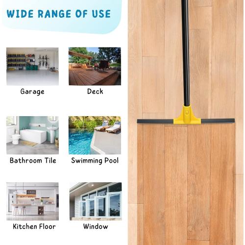 Squeegee Broom for Floor, Heavy Duty Rubber Wiper with Long Handle for Bathroom Tile, Garage Concrete, Deck, Shower Glass, Window Cleaning