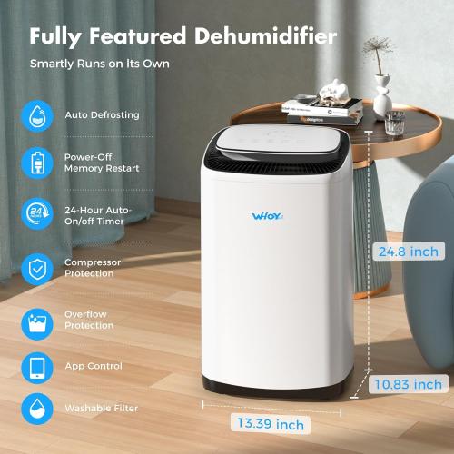 Size 120 pints Dehumidifier for Basement 6,000 Sq Ft, 120 Pints Max. Smart Compressor,Intelligent Humidistat, Smart App-Controlled with Darin Hose And App Control for Basement, Bathroom,Living room,Bedroom,Home