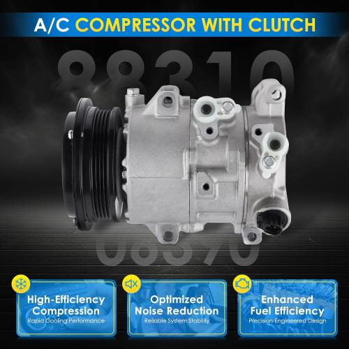 Car A/C Compressor Fit for Toyota Camry 2.4L L4 2009, Camry 2.5L L4 2010-2011 Automotive Replacement AC Compressor 158380, 8831006390, 8831033290 A/C Compressor for Car CO 11270C