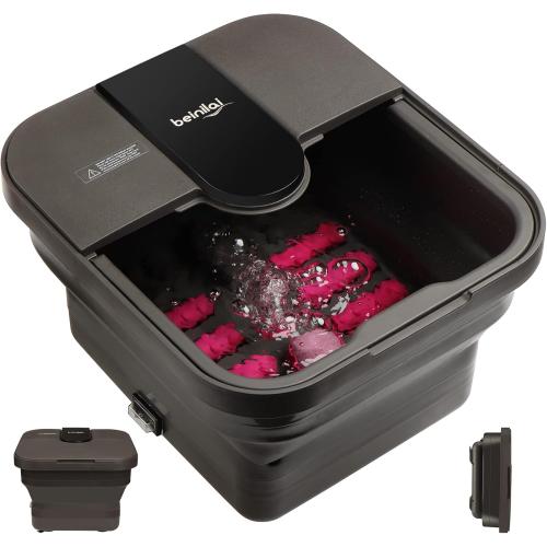 Beinilai Collapsible Foot Spa,Foot Bath with Heat and Massage and Bubble Jets,Foot Soak Tub with Six Non Motorized Rollers,Acupressure Massage Points,Red Light and Removable Pumice Stone
