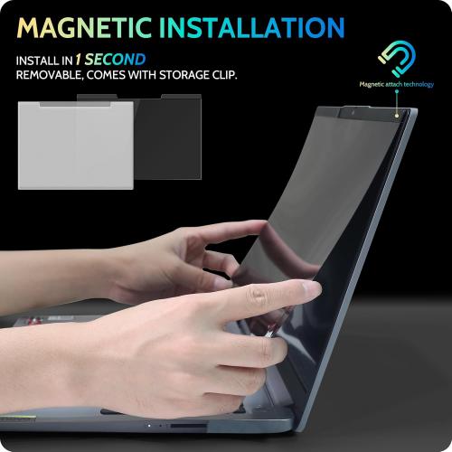 Magnetic Laptop Privacy Screen 14 inch for 16:10 Computer Monitor, 14 Removable Anti Glare Protector Blue Light Filter Shield Compatible with Lenovo Hp Dell Acer Asus Thinkpad Envy Xps