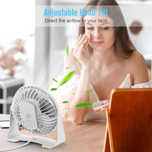BESKAR USB Small Desk Fan, Portable Fans with 3 Speeds Strong Airflow, Quiet Operation and 360°Rotate, Personal Table Fan for Home,Office, Bedroom- 3.9 ft Cord/White