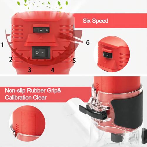 TEENO Wood Router, 650W Compact Router Tool for Woodworking, Hand Wood Trimmer with 12Pcs 1/4 Bits Set, 6 Speeds, Edge & Roller Guide, Portable Tool Box, Dust Hood