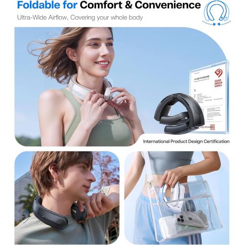 TORRAS COOLiTE Neck Fan, Industry’s Strongest Wind Power, Portable Neck Fan with 14H Battery, 360° Cooling Neck Fan, Lightweight & Foldable Neck Fans for Outdoor, Travel, Gifts for Dad, Women, Black