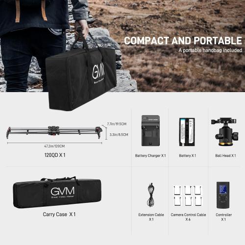 GVM 48/120CM Carbon Fiber Motorized Camera Slider, Professional Camera Slider with Remote Control, Support Video Mode, Time Lapse Photography, Horizontal, Tracking and 120° Panoramic Shooting