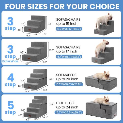 Dog Stairs for Small Dogs, 3-Step Non-Slip Pet Stairs for Couch Sofa and Chair, Dog Bed Stairs for Puppy, Older Cat,Grey,13.6 H