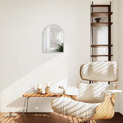 Arched Wall Mirror, Silver Arch Brushed Metal Frame Bathroom Mirror, Arched Top Bathroom Vanity Mirrors for Living Room Bedroom Mantel Entryway Hallways Home Decor Aluminum Alloy Frame