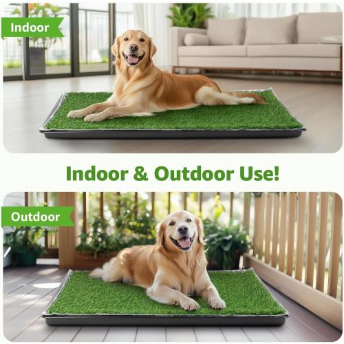 LOOBANI Large Dog Grass Pad with Tray - 35x23in Dog Litter Box with 2 Artificial Grass Patch   2 Washable Pee Pads - Quickly Absorbency Indoor Outdoor Potty for Patio Balcony Apartment Use