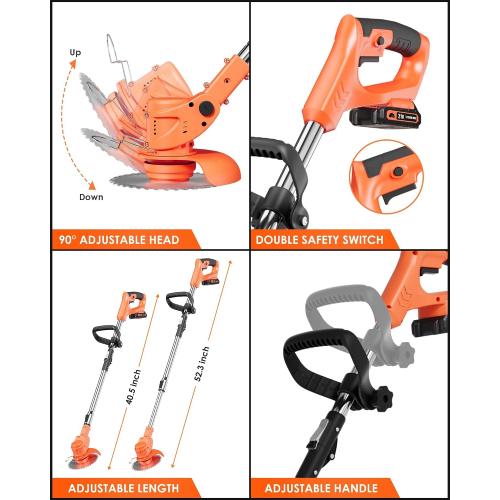 21V Cordless Weed Wacker, Lightweight Trimmer with 2 2.0Ah Battery, Electric Weed Eater Battery Powered, 3 in 1 Grass Trimmer/Brush Cutter/Edger Lawn Mower with 2 Types Blades & Wheels for Garden Yard