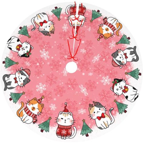 Cute Christmas cat Tree Skirt Xmas Tree Mat Christmas Tree Ornaments Decorations Holiday Party Indoor Outdoor 30