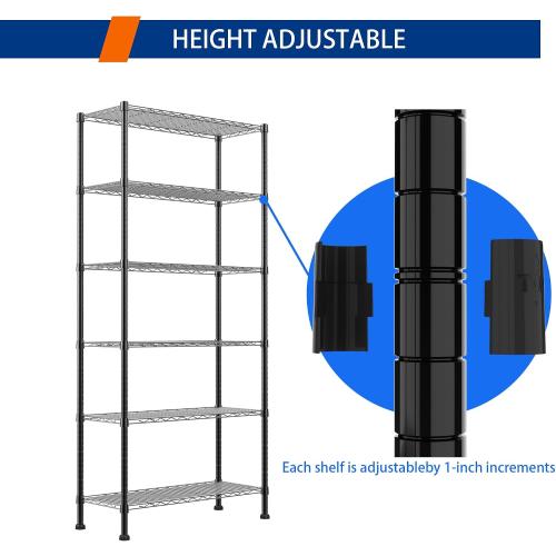REGILLER 6-Wire Shelving Metal Storage Rack Adjustable Shelves,Standing Storage Shelf Units for Laundry Bathroom Kitchen Pantry Closet(Black,14.1 D x 30 W x 80 H)