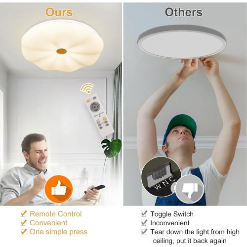 DLLT 48W Dimmable LED Flush Mount Ceiling Light, 20 Inch Close to Ceiling Light Fixtures with Remote, Modern Flower Cream Ceiling Lamp for Living Room Dining Room, 3000K-6000K Color Changeable, Timing