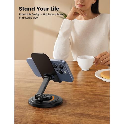 Lamicall Cell Phone Stand for Desk - [360° Rotation] Sturdy Adjustable Desktop Phone Holder, Foldable Mobile Stand, Office Desk Accessories Gifts for iPhone 17 16 15 14 Pro Max, Galaxy S26, Cellphone