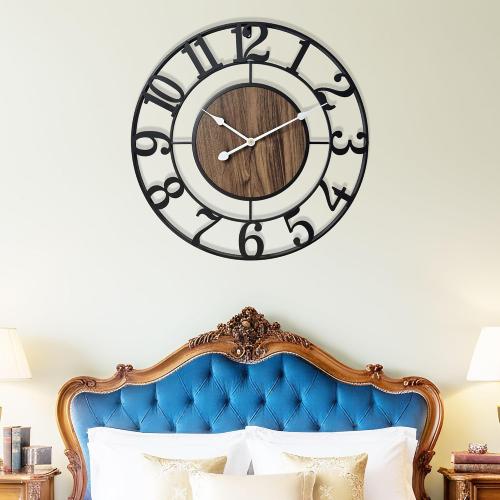 Large Metal Wall Clock, 30 Inch Retro Decorative Silent, Non Ticking, Battery Operated Modern Big Wood Wall Clock for Living Room, Farmhouse, Bedroom, Fireplace, Kitchen, Office, Home Decor