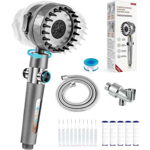 Ion Drops Filtered Shower Head with Handheld, High Pressure Water Flow Showerhead, with Shower Head Filter for Hard Water Boosting, with ON/OFF Switch and Rotatable Head