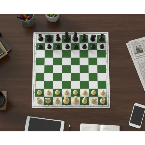 StonKraft 18.2'' x 18.2'' Tournament Chess Vinyl Foldable Chess Game with Solid Plastic Pieces (with Extra Queen) - Ideal for Professional Chess Players