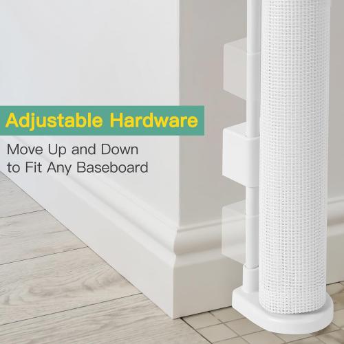 Reinforced 60 Wide Retractable Baby Gate with Reinforced Rods, 5 ft Retractable Dog Gate Indoor/Outdoor Baby Gate Retractable Gate - Bottom Anti-Escape, White