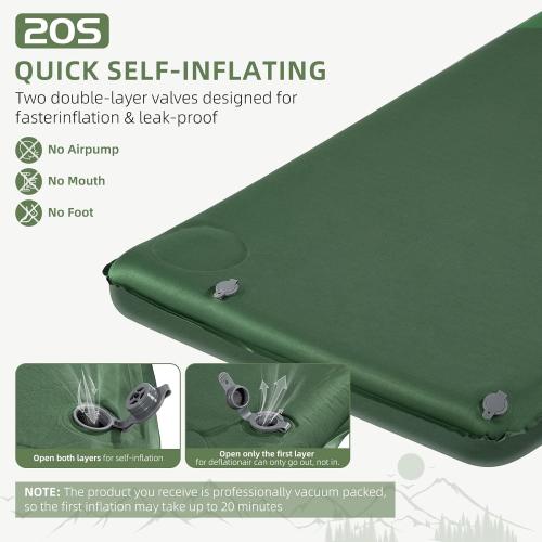 Memory Sleeping Pad, 3.1 Ultra-Thick Foam Sleeping Mats for Camping, Easy Inflate&Deflate,9.5 R-Value Insulated Camping Mattress Pad with Pillow, for Car Travel Tent