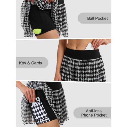 Size XL Ibeauti Womens Mini Flowy Skort High Waisted Pleated Tennis Golf Skirts Mesh Ruffler Athletic Skirt with Shorts Pockets