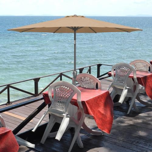 Size  9' Color tan Patio Umbrella Outdoor Table Market Yard Umbrella with Push Button Tilt/Crank