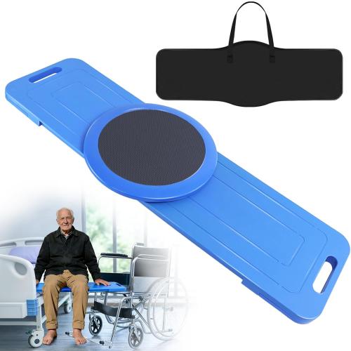 LOSCHEN Slide Transfer Board with Turntable, Slide Assist Device for Transferring or Seniors from Wheelchair to Bed, Toilet, Tub, Car - Slide Board with Turntable（Blue 35inch）