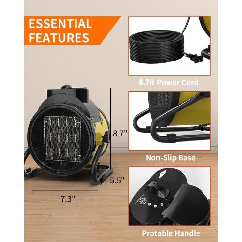 Buyplus Electric Space Heater - Outdoor Heater with Super Long Cord, Overheat Protection, Heaters Heat Up in 2 Seconds, 3 Modes, Small Fan Heater Tent Ceramic Space Heater for Patio, Amber