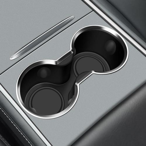 Center Console Cup Holder Insert for Tesla Model Y Accessories 2020-2025, [Won't be Pulled Out] Upgrade Silicone Airbags Design for Tesla Model 3 2023 2022 2021 Central Console Cup Pad - Black