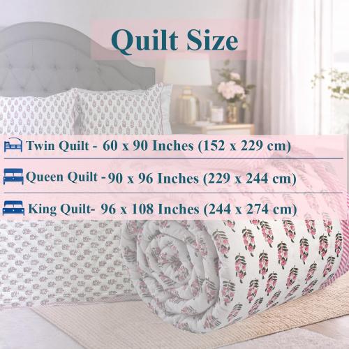 Ridhi Block Print Reversible Cozy Quilt Punch Pink Twin 60 X 90 Lightweight Blanket for Sofa, Couch, Bed Soft Breathable Comforter Handmade Bedspread Duvet for Farmhouse, Home, Winter