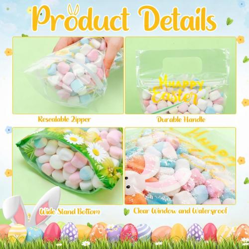 Fuutreo 25 Pcs Happy Easter Gift Bags Self Sealed Bunny Pouches Spring Favor Pouches with Handles Spring Plastic Bags for Egg Hunt Holiday Party Candy Gift Wrap Supplies Decoration(Easter)