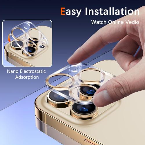 UniqueMe [ 3 Pack] Compatible with iPhone 12 Pro Max 6.7 Camera Lens Protector Tempered Glass,[Case Friendly][New version][Scratch-Resistant][Easy Installation] -Golden
