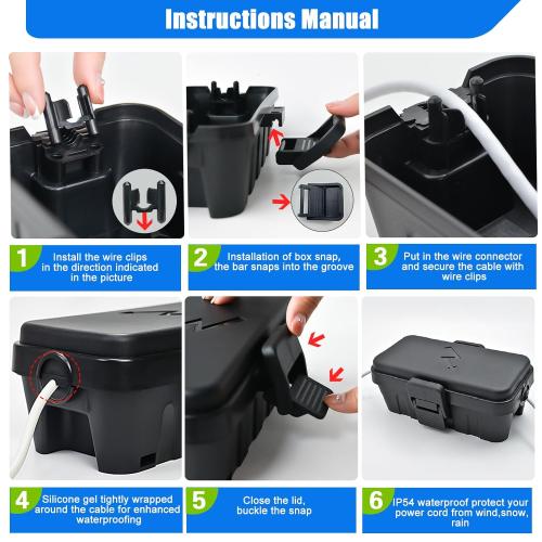 Hrensaw Small Weatherproof Electrical Connection Box(Inner 5.5 x 3 x 2.2inch),Outdoor Electrical Box,Waterproof Extension Cord Covers for Plug, Extension Cables, Holiday Lights,Black