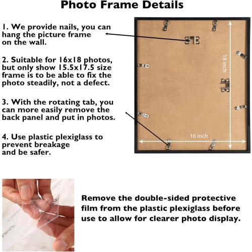 16x18 Picture Frame Black for Poster Photo Picture, Horizontal and Vertical Formats for Wall Hanging, 16 x 18 Wall Gallery Poster Photo Frame for 16 by 18 Photos Posters, Black