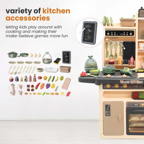 Play Kitchen for Kids, Interactive Play with Lights and Sounds, Real Steam, Play Sink, Cutting Food Set, 65 PCS Toy Kitchen Set for Boys Girls