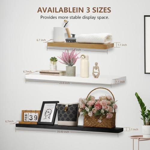 Solid Wood Floating Shelves for Wall, 17Inch Floating Shelves Set of 2, Hanging Shelf with Invisible Brackets, Wood Shelves for Living Room, Bedroom, Kitchen, White
