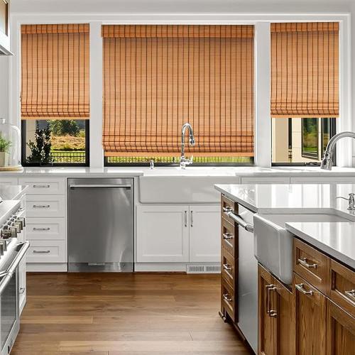 Bamboo Blinds, Shades Roman for Windows Window Home Patio & Shade 27 W X 60 H - Light Filtering Cordless Blinds for Interior Windows - Real Natural Bamboo Material - Mounting Hardware Included