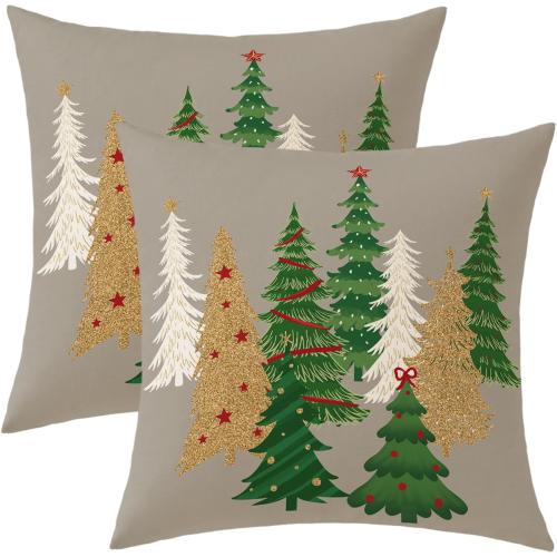Christmas Pillow Covers 18x18 Inch Set of 2 Gray Decorative Christmas Tree Throw Pillows Linen Winter Holiday Decor for Home Sofa Couch Bed Chair