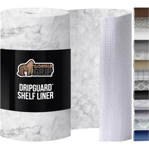 GORILLA GRIP DripGuard Shelf Liner, Non-Adhesive Drawer and Kitchen Cabinet Protector, 20x240 Inch, Strong Grip Slip Resistant Underside, Smooth Surface Liners for Cabinets, Bathrooms, Closets, Marble