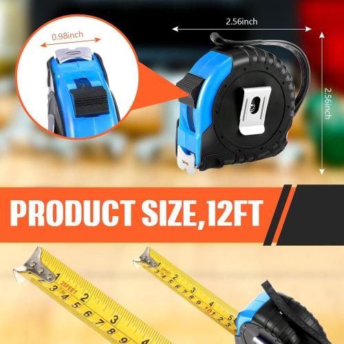 50 Pieces Tape Measure Retractable and Easy Read with Fractions Marked Easy Read Basics Self Locking Measuring Tape Bulk for Engineer Contractors(12 Ft,Blue)