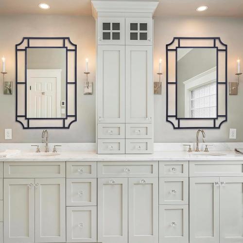 Black Mirror with Metal Frame, 40'' x 28'' Decorative Mirror for Living Room Decor, Large Irregular Wall Mirror for Entryway, Dining Room, Bathroom