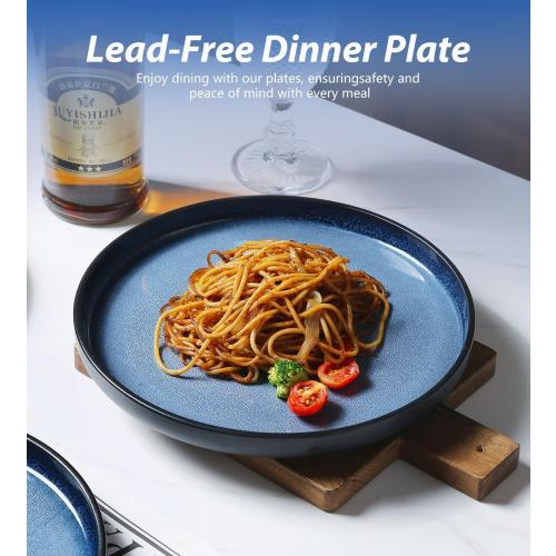 MONITO Ceramic Dinner Plates Set of 6,10.5 Inch Reactive Glaze Porcelain Plates, Dinnerware Dishes Set for Kitchen, Blue Ice