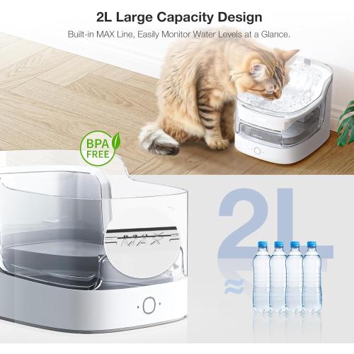 PETGUGU Cat Water Fountain, Ultra-Quiet Automatic Pet Water Dispenser for Cats & Dogs, 8-Layer Filtration, BPA-Free, Wireless Pump, 2.4G WiFi App Control, Marble Design (PF1)