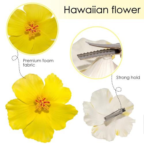 Hawaiian Flower Hair Clips for Women, 5 Pcs Plumeria Claw Clips for Think Thin Hair, 3.5 Inch Artificial Flower Clips for Vacation Beach Party (Hibiscus)