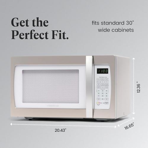 Farberware 1.3 Cu. Ft. Countertop Microwave Oven – 1100 Watts Power, Smart Sensor Auto Cook Settings, Defrost, Easy Clean and Child Safety Lock - White Platinum