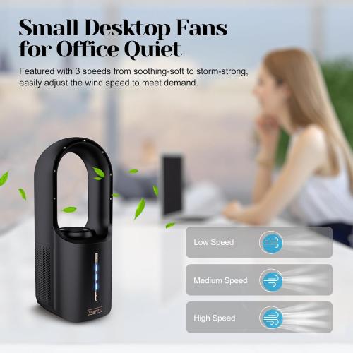 Inmorven Bladeless Desk Fan, Small Desktop Fans for Office Quiet Plug In, Mini Table Fan for Bedroom, Portable Air Circulator with USB Charging, 11.8 Inch